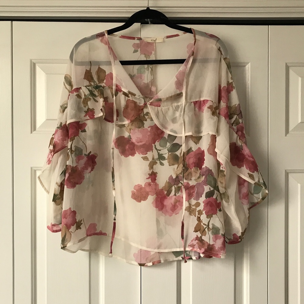 Rose crepe sheer blouse